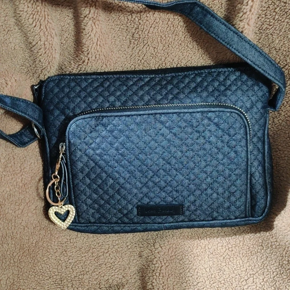 Vera Bradley Quilted Denim Hipster Crossbody with Bag Charm, EUC